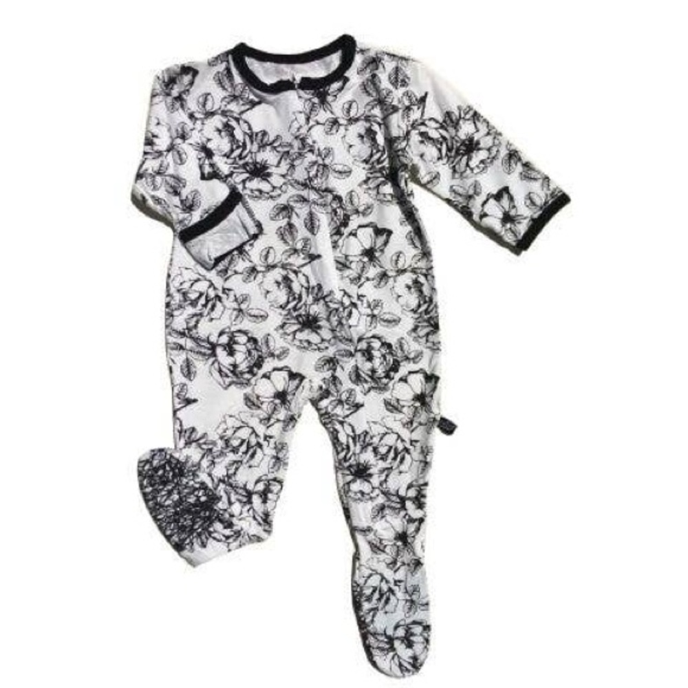 Peregrine Bamboo Floral Black and White Sleeper - 0-3M